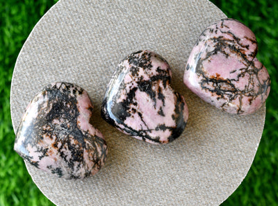 Polished Rhodonite Heart Crystal, 2 Inch Pocket Heart Large Puffy Crystal Heart