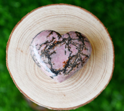 Polished Rhodonite Heart Crystal, 2 Inch Pocket Heart Large Puffy Crystal Heart