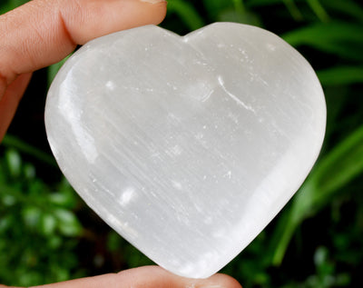 Polished Selenite Heart Crystal, Puffy Mini 2 Inch Pocket Crystal Heart