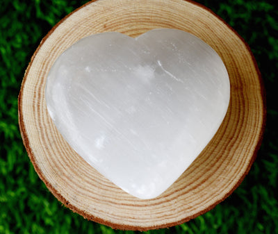 Polished Selenite Heart Crystal, Puffy Mini 2 Inch Pocket Crystal Heart