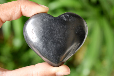 Polished Black Shungite Heart Crystal, Puffy Mini 2 Inch Pocket Crystal Heart