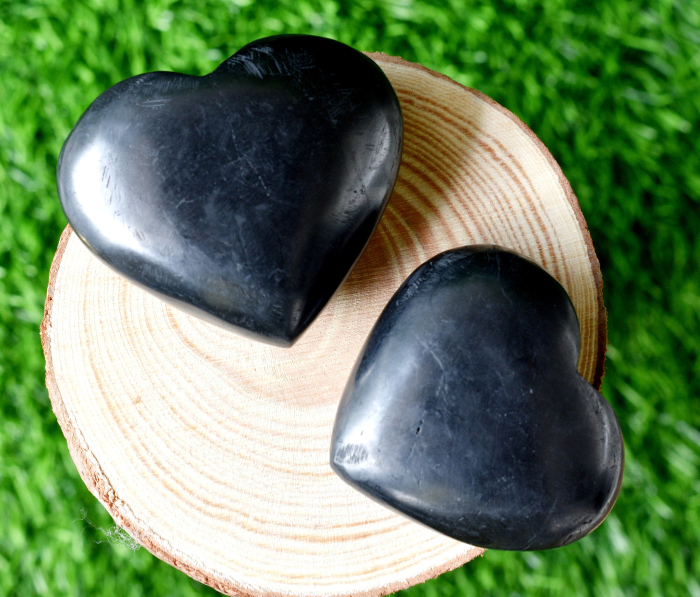 Polished Black Shungite Heart Crystal, Puffy Mini 2 Inch Pocket Crystal Heart