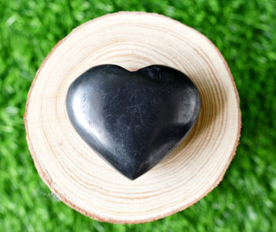 Polished Black Shungite Heart Crystal, Puffy Mini 2 Inch Pocket Crystal Heart