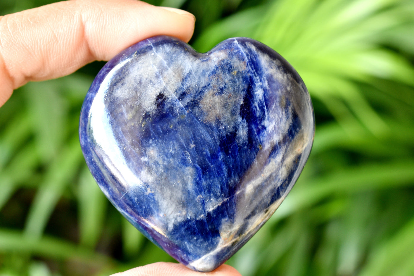 Polished Sodalite Heart Crystal, Puffy Mini 2 Inch Pocket Crystal Heart