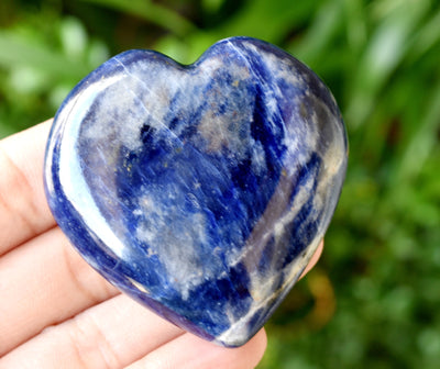 Polished Sodalite Heart Crystal, Puffy Mini 2 Inch Pocket Crystal Heart