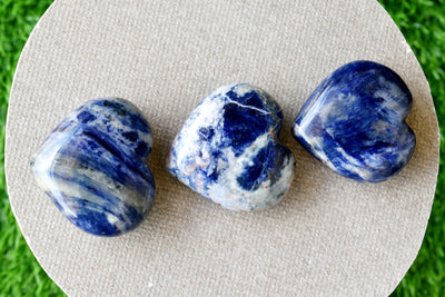 Polished Sodalite Heart Crystal, Puffy Mini 2 Inch Pocket Crystal Heart