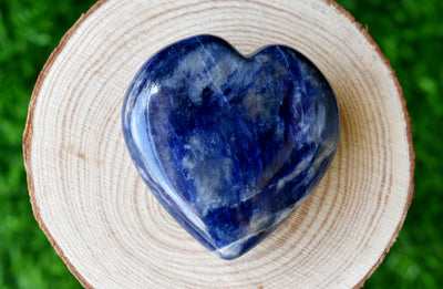 Polished Sodalite Heart Crystal, Puffy Mini 2 Inch Pocket Crystal Heart