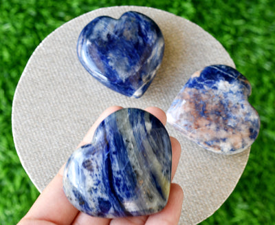 Polished Sodalite Heart Crystal, Puffy Mini 2 Inch Pocket Crystal Heart