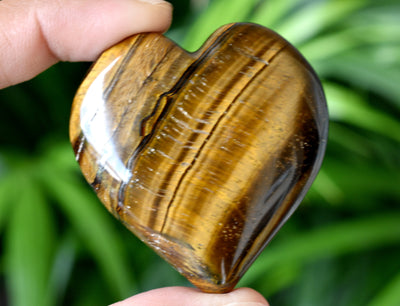 Polished Tiger Eye Heart Crystal, Puffy Mini 2 Inch Pocket Crystal Heart