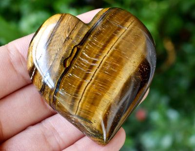 Polished Tiger Eye Heart Crystal, Puffy Mini 2 Inch Pocket Crystal Heart