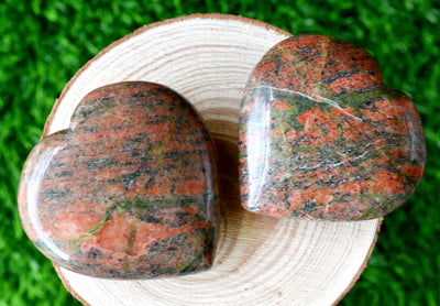 Polished Unakite Heart Crystal, Puffy Mini 2 Inch Pocket Crystal Heart