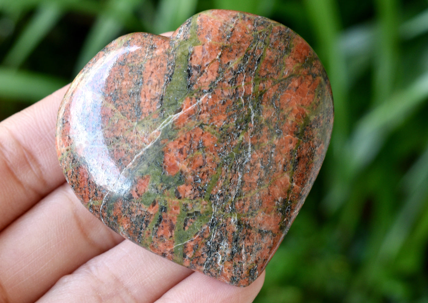 Polished Unakite Heart Crystal, Puffy Mini 2 Inch Pocket Crystal Heart