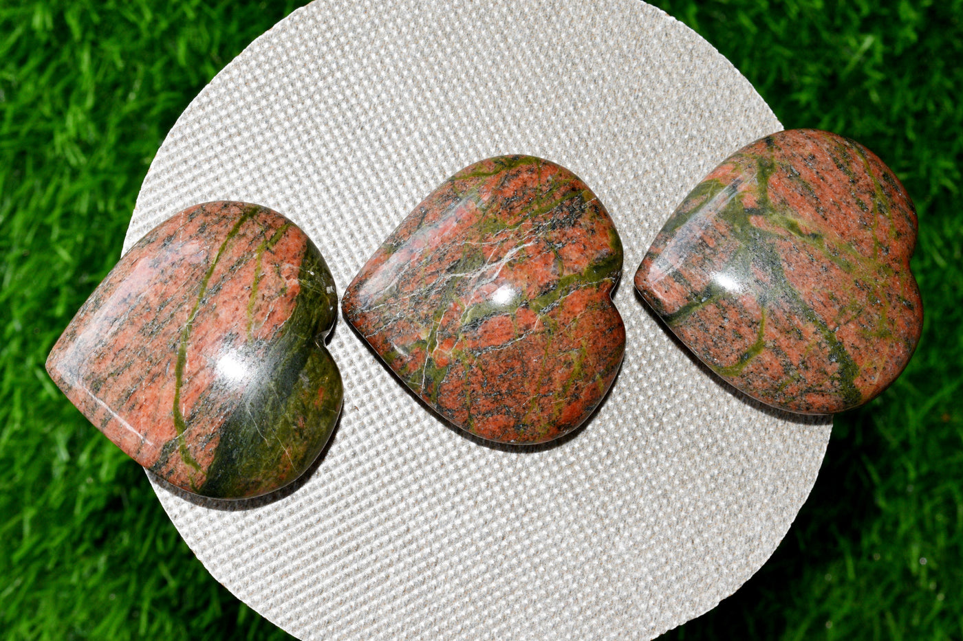 Polished Unakite Heart Crystal, Puffy Mini 2 Inch Pocket Crystal Heart