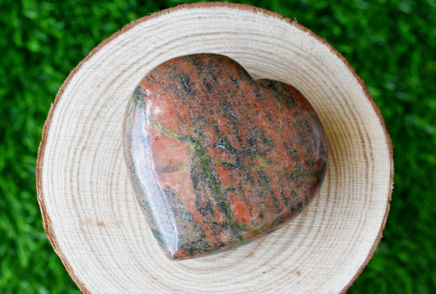 Polished Unakite Heart Crystal, Puffy Mini 2 Inch Pocket Crystal Heart