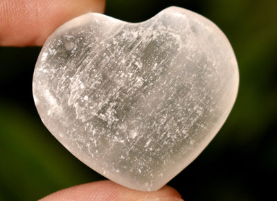 1.5" Selenite Puffy Heart Crystal, Natural Polished Small Pocket palm stone.