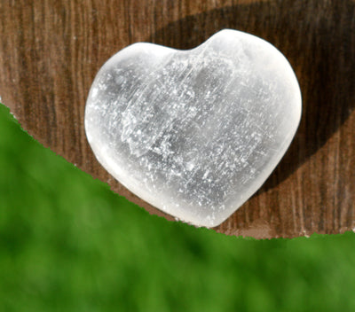 1.5" Selenite Puffy Heart Crystal, Natural Polished Small Pocket palm stone.