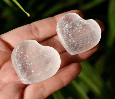 1.5" Selenite Puffy Heart Crystal, Natural Polished Small Pocket palm stone.