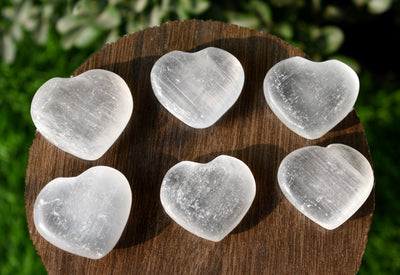 1.5" Selenite Puffy Heart Crystal, Natural Polished Small Pocket palm stone.