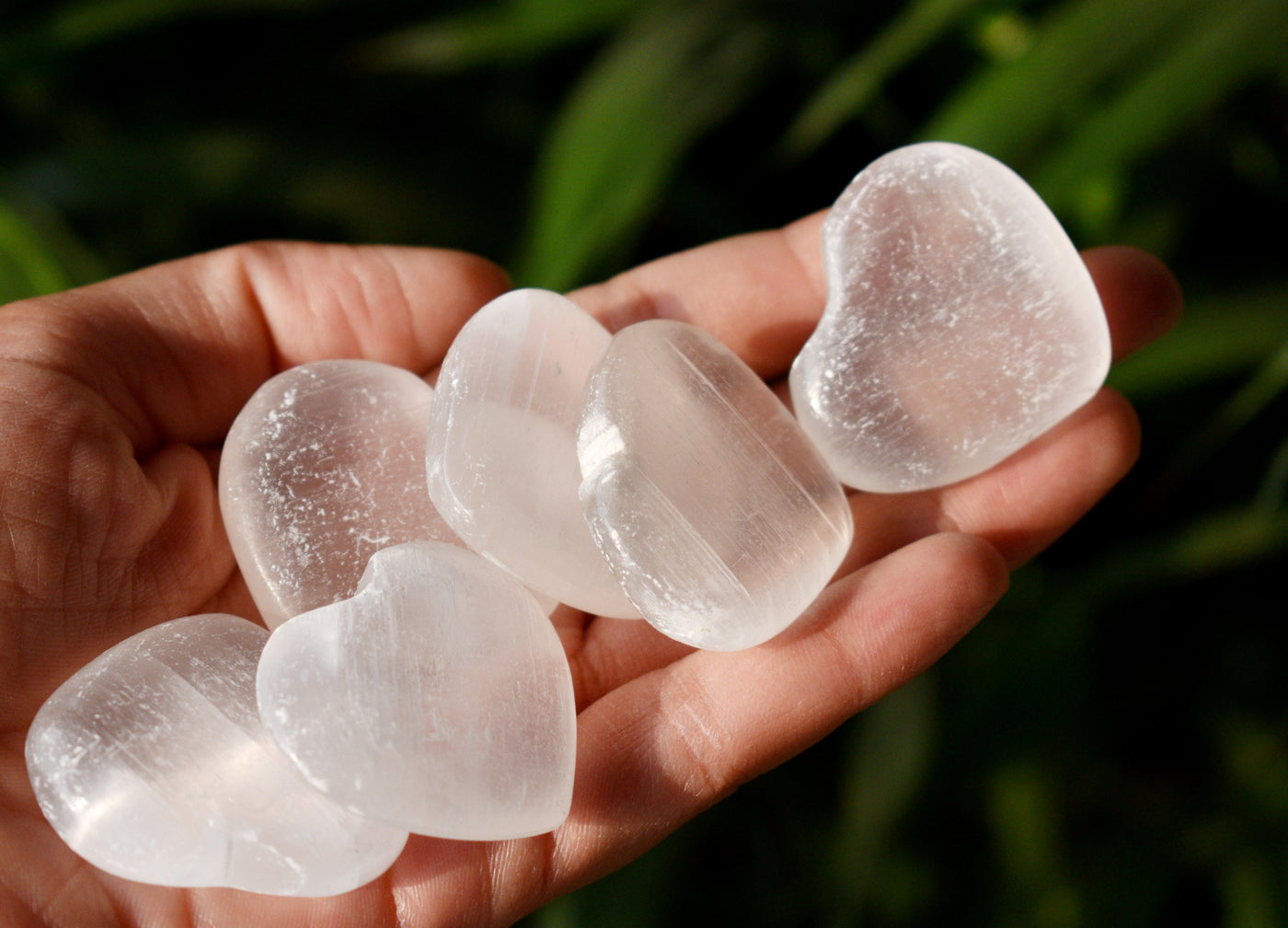 1.5" Selenite Puffy Heart Crystal, Natural Polished Small Pocket palm stone.