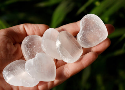 1.5" Selenite Puffy Heart Crystal, Natural Polished Small Pocket palm stone.