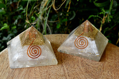 Selenite Orgone pyramid with Clear Quartz Crystal Pencil