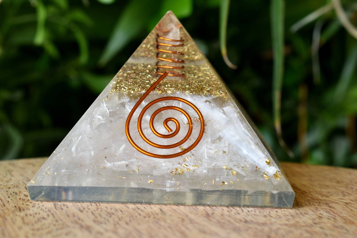 Selenite Orgone pyramid with Clear Quartz Crystal Pencil