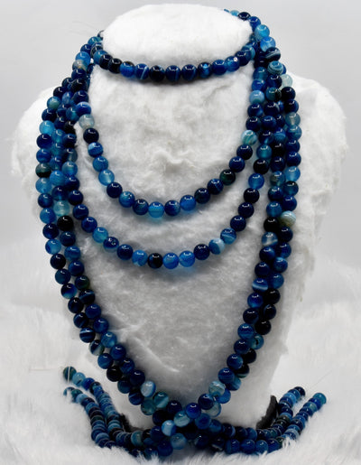 Blue Banded Agate Beads, Natural Crystal Round Beads 6mm to 10mm