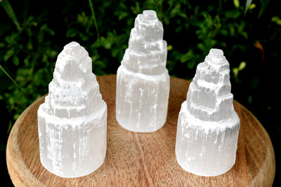 Natural Rough Selenite Swirl Towers, 4" Genuine Healing White Spiral Crystal