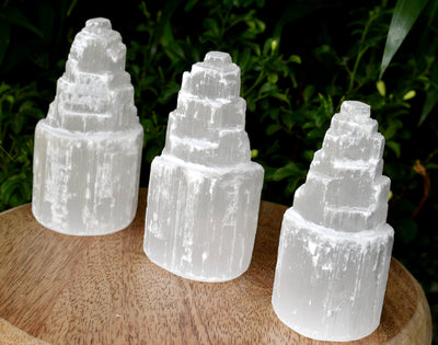 Natural Rough Selenite Swirl Towers, 4" Genuine Healing White Spiral Crystal