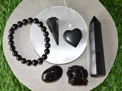 Black Tourmaline Crystal Gift Set For Emotional Support and Protection, Real Polished Gemstones.