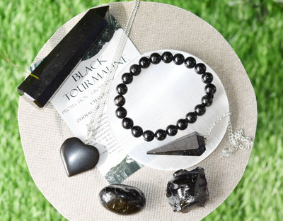 Black Tourmaline Crystal Gift Set For Emotional Support and Protection, Real Polished Gemstones.