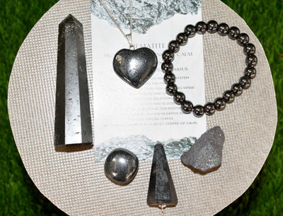 Hematite Crystal Gift Set For Emotional Support and Protection, Real Polished Gemstones.