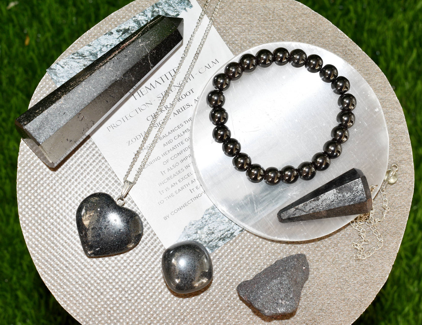 Hematite Crystal Gift Set For Emotional Support and Protection, Real Polished Gemstones.