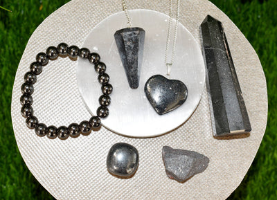 Hematite Crystal Gift Set For Emotional Support and Protection, Real Polished Gemstones.