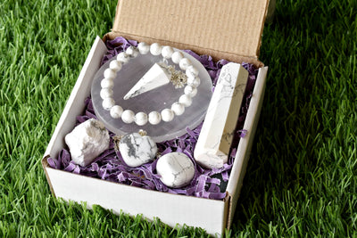 Howlite Crystal Gift Set For Emotional Support and Protection, Real Polished Gemstones.