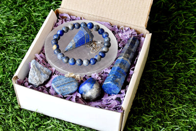 Lapis Lazuli Crystal Gift Set For Emotional Support and Protection, Real Polished Gemstones.