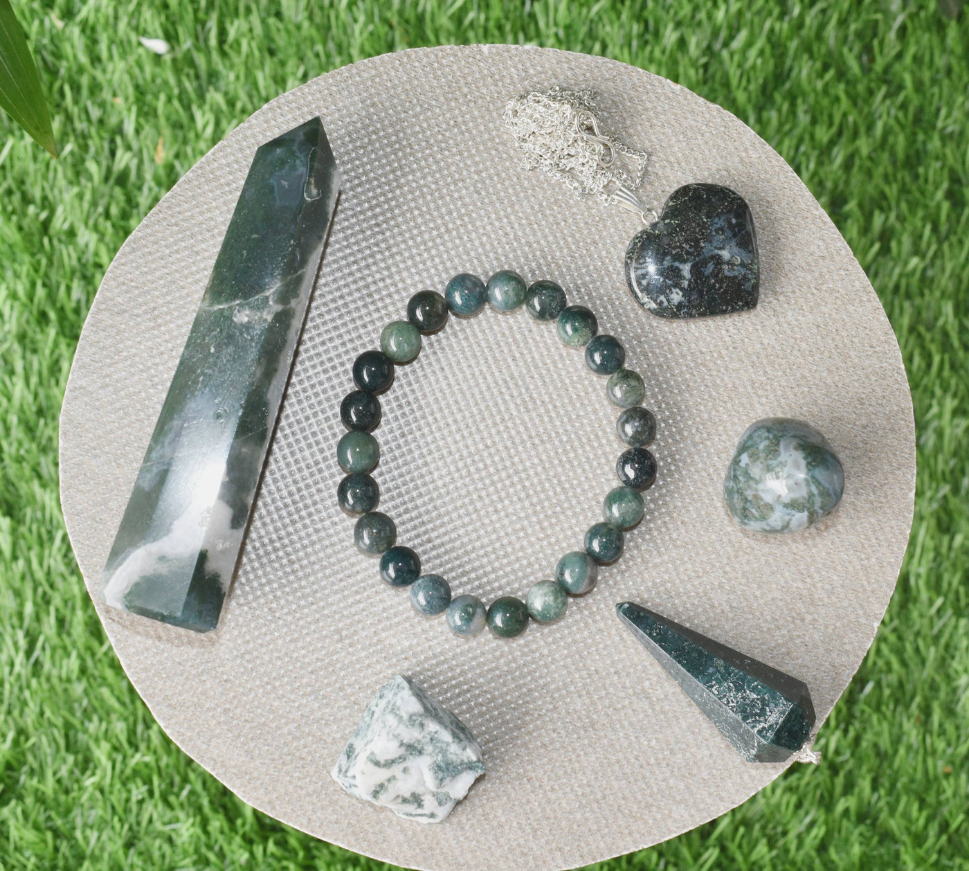 Moss Agate Crystal Gift Set For Emotional Support and Protection, Real Polished Gemstones.