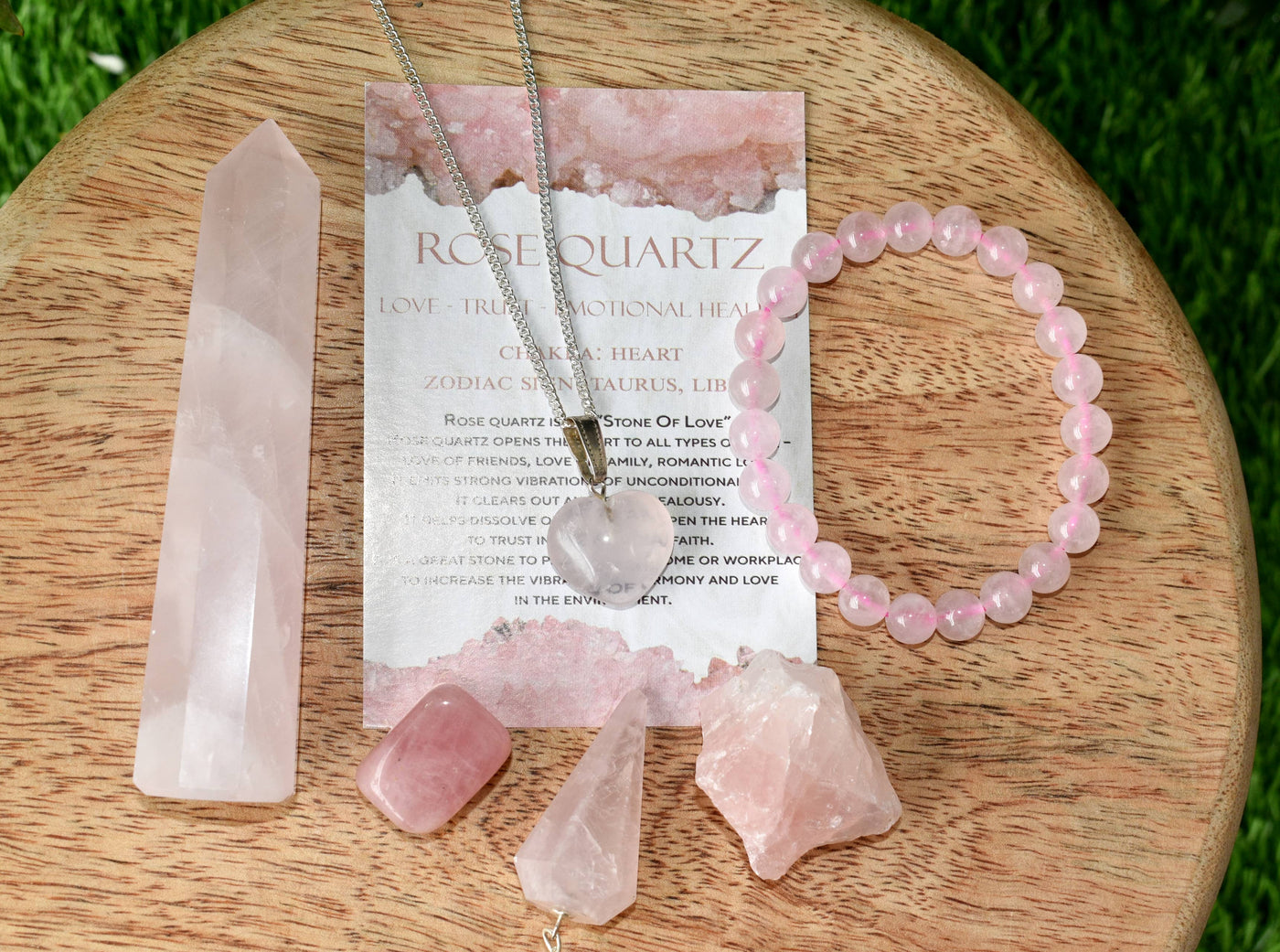 Rose Quartz Crystal Gift Set For Emotional Support and Protection, Real Polished Gemstones.