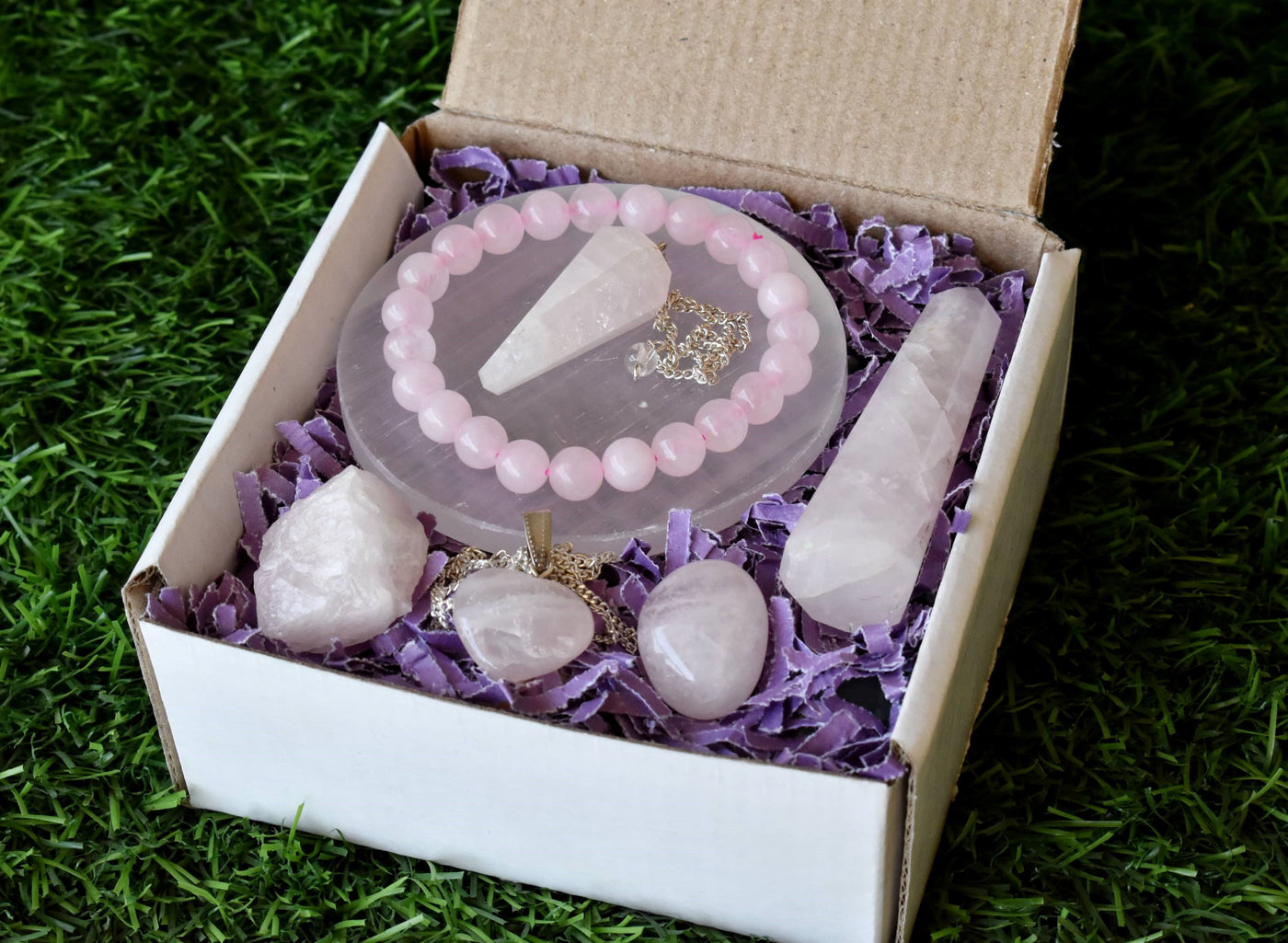 Rose Quartz Crystal Gift Set For Emotional Support and Protection, Real Polished Gemstones.