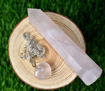 Rose Quartz Crystal Gift Set For Emotional Support and Protection, Real Polished Gemstones.