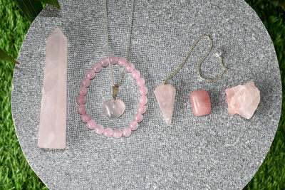 Rose Quartz Crystal Gift Set For Emotional Support and Protection, Real Polished Gemstones.