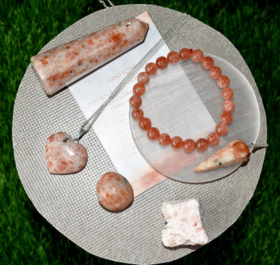 Sunstone Crystal Gift Set For Emotional Support and Protection, Real Polished Gemstones.