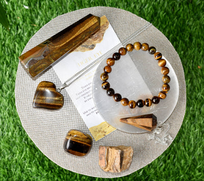 Tiger Eye Crystal Gift Set For Emotional Support and Protection, Real Polished Gemstones.