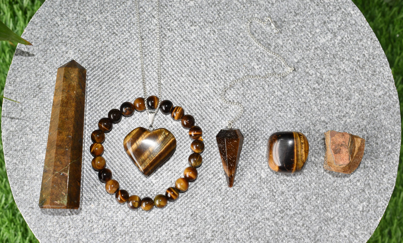 Tiger Eye Crystal Gift Set For Emotional Support and Protection, Real Polished Gemstones.