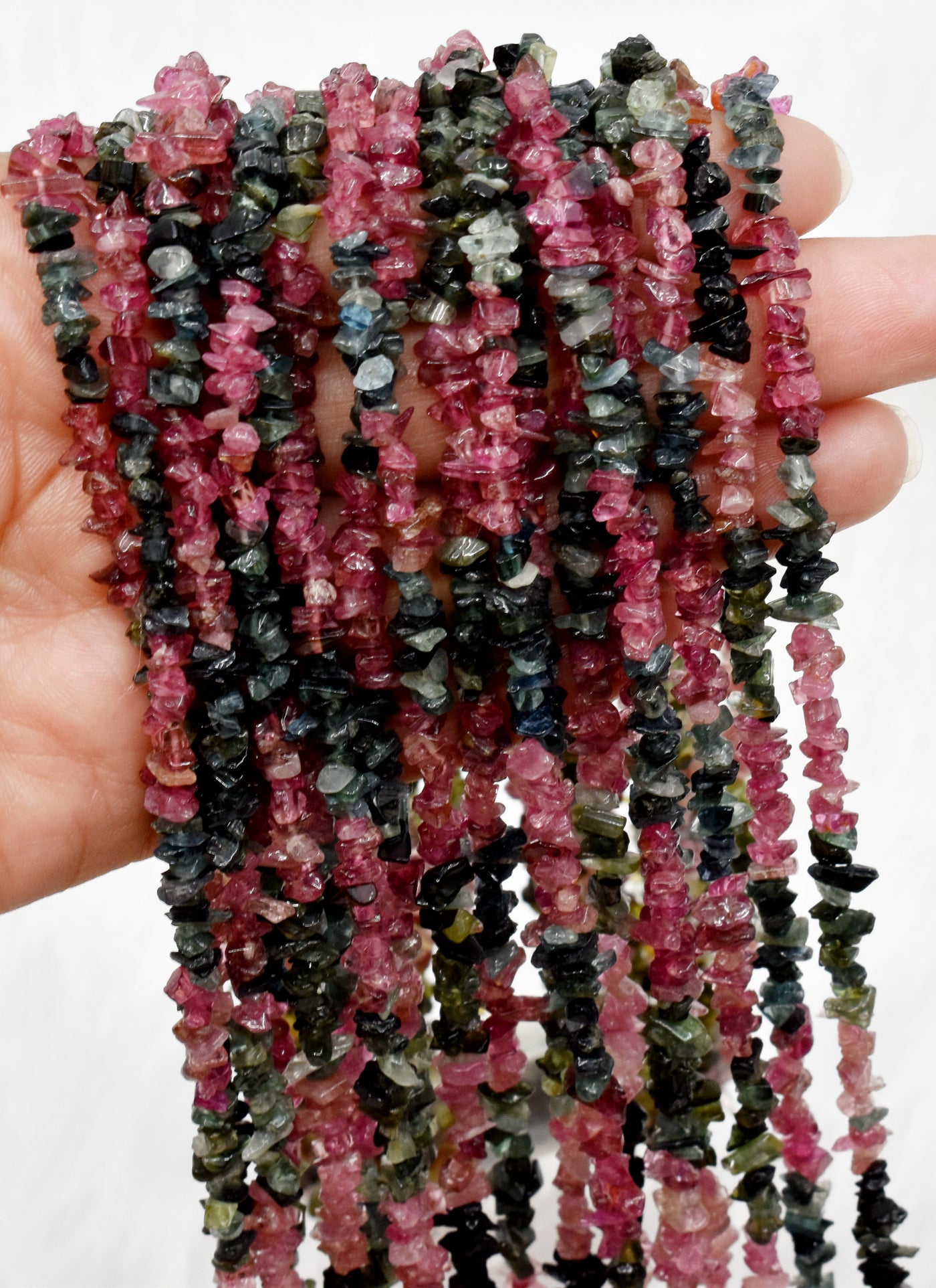 Uncut Raw Watermelon Tourmaline Crystal Chip Beads for Necklace (Purification and Stress Relief)