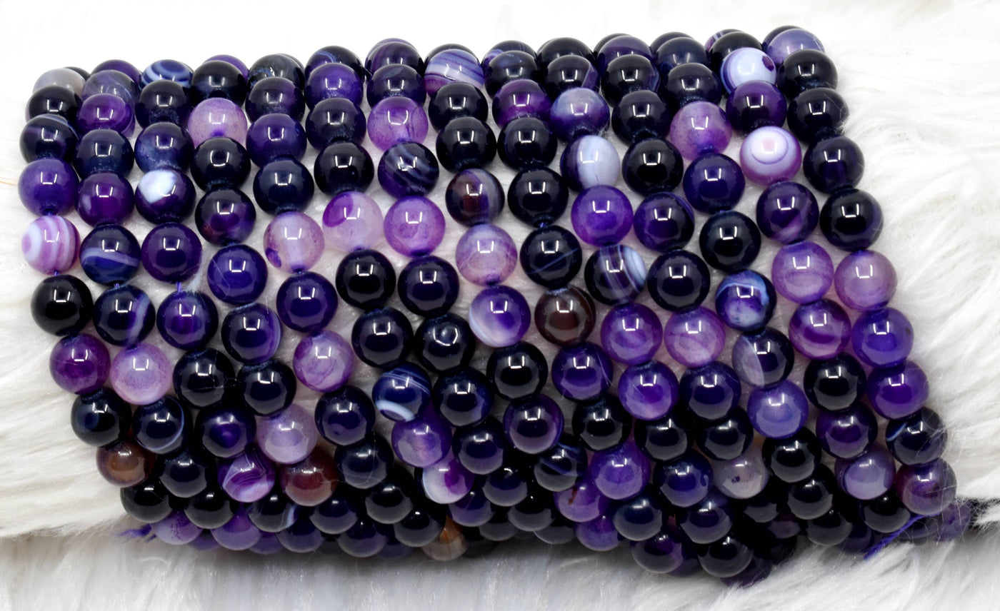 Purple Banded Agate Beads, Natural Crystal Round Beads 6mm to 10mm