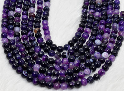 Purple Banded Agate Beads, Natural Crystal Round Beads 6mm to 10mm