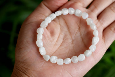 Natural White Rainbow Moonstone Nugget Bracelet