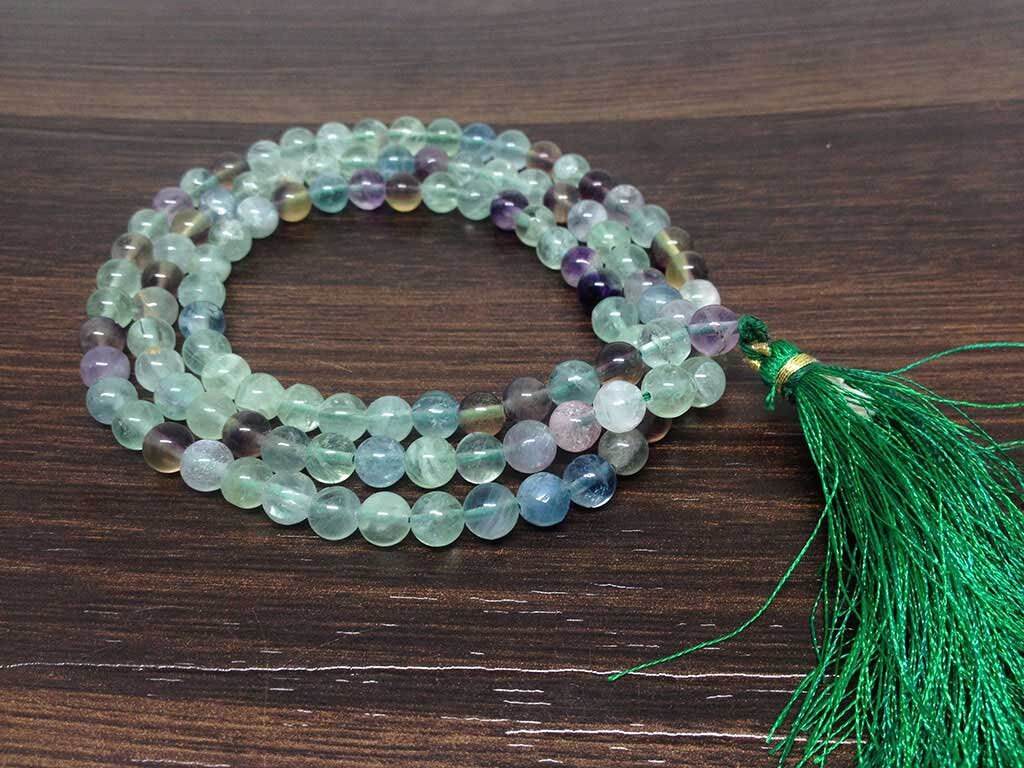 One (1) Natural 6mm Multi Fluorite Mala With 108 Prayer Beads Perfect For Mediation Spiritual Multi Fluorite Prayer mala MultiFluorite~JP146