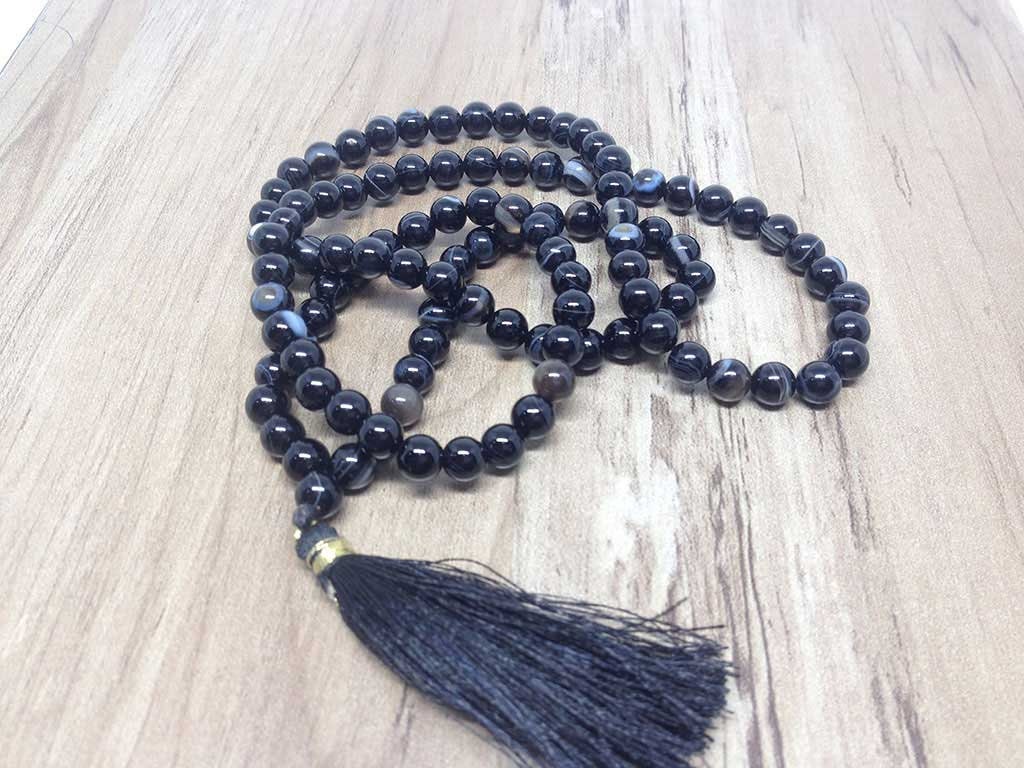 One (1) Natural 6mm Black Sulemani Agate Mala With 108 Prayer Beads Perfect For Mediation Spiritua Mala Prayer